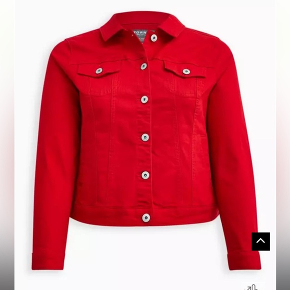 Ruby Red Women's Denim Trucker Jacket by Torrid size 1(1X)(15-16) - Picture 5 of 9
